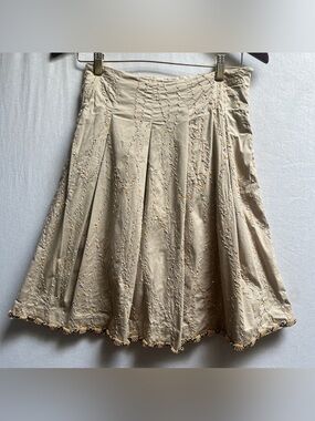 Vintage Holt Renfrew Beige Pleated A-Line Skirt Sequin Embroidered Size 4